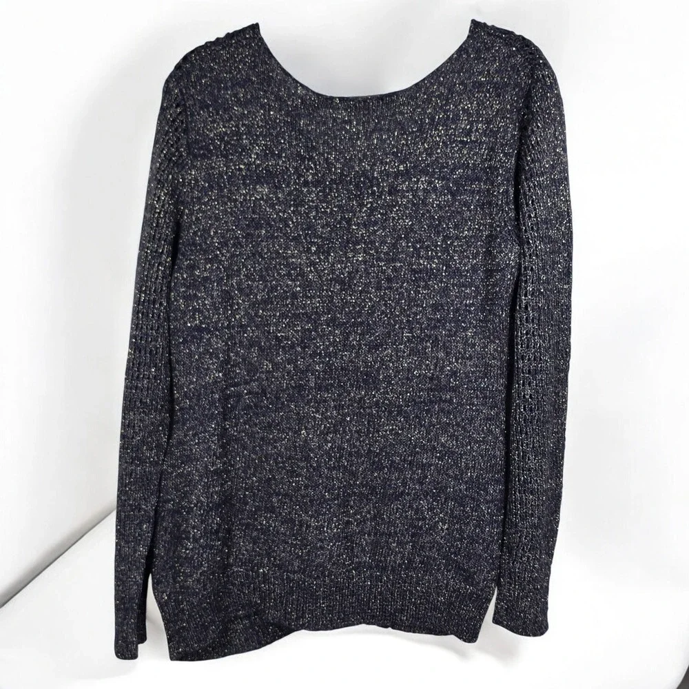 Nine West Vintage America Collection Sweater Woman XL Navy Metallic Knit‎ V Neck